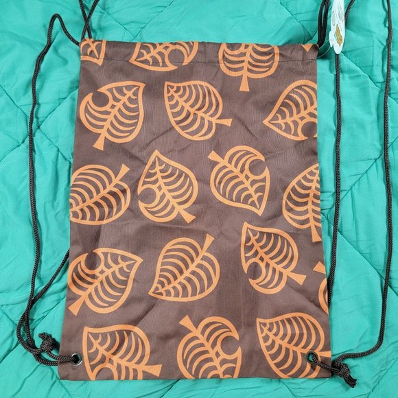 Animal Crossing New Horizons Drawstring Canvas Bag Leaves Brown Orange - Picture 2 of 8